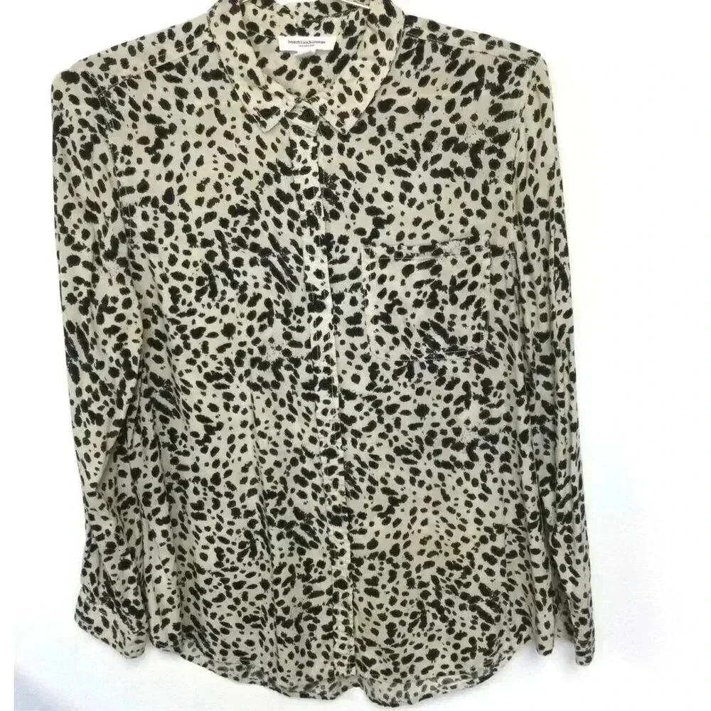 Beach Lunch‎ Lounge Womens Black Ivory Leopard Print Button-Down Shirt Large